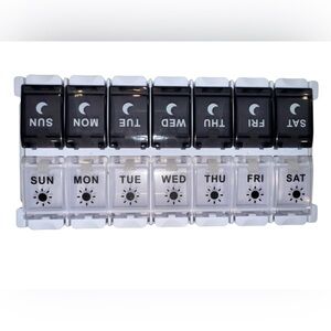 Weekly Pill Organizer with Black and White Compartments